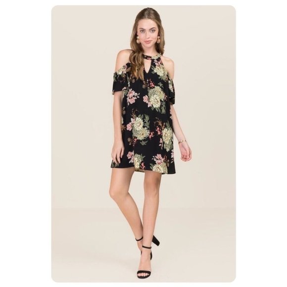 Size 3X‎ 22 24 FLORAL PRINT COLD SHOULDER SHIFT DRESS Summer Wedding PLUS SIZE - Picture 1 of 7